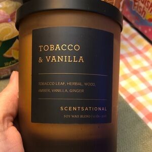 Scentsational 11oz soy candle tobacco and vanilla scent lovely